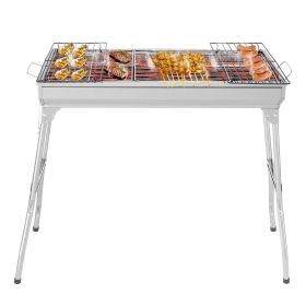 Portable Stainless Steel Folding Charcoal Grill with Barbecue Grate Large Outdoor BBQ Grill for Cooking Camping Hiking Picnic Backyard Garden Pat (size: 70*31*71cm)